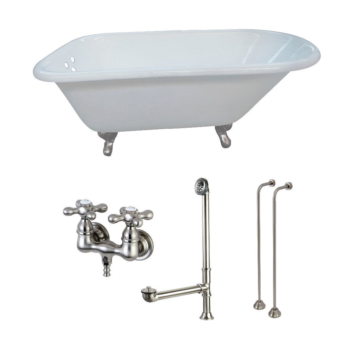 Aqua Eden KCT3D543019C8 54" Cast Iron Oval Rectangular Roll Top Clawfoot Tub with Faucet Drain and Supply Lines Combo, White/Brushed Nickel