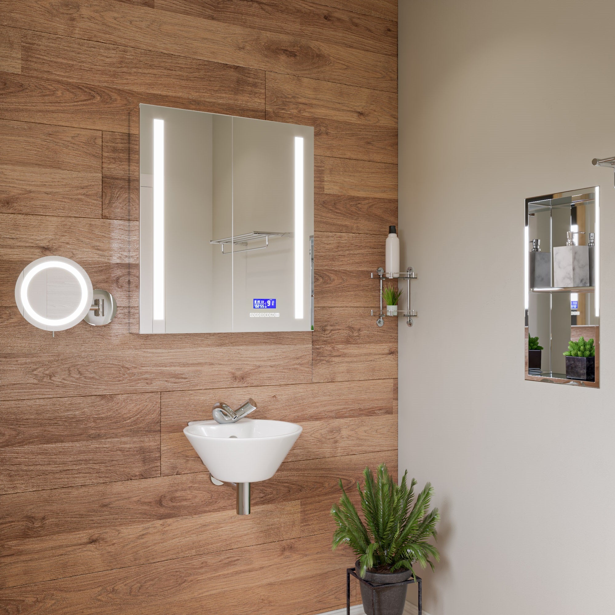 ALFI ABM9WLED-PC Polished Chrome Wall Mount Round 9" 5x Magnifying Cosmetic Mirror with Light