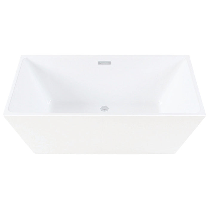 Kingston Brass VTSQ593223 59" Acrylic Rectangular Double Ended Freestanding Tub with Drain, Glossy White