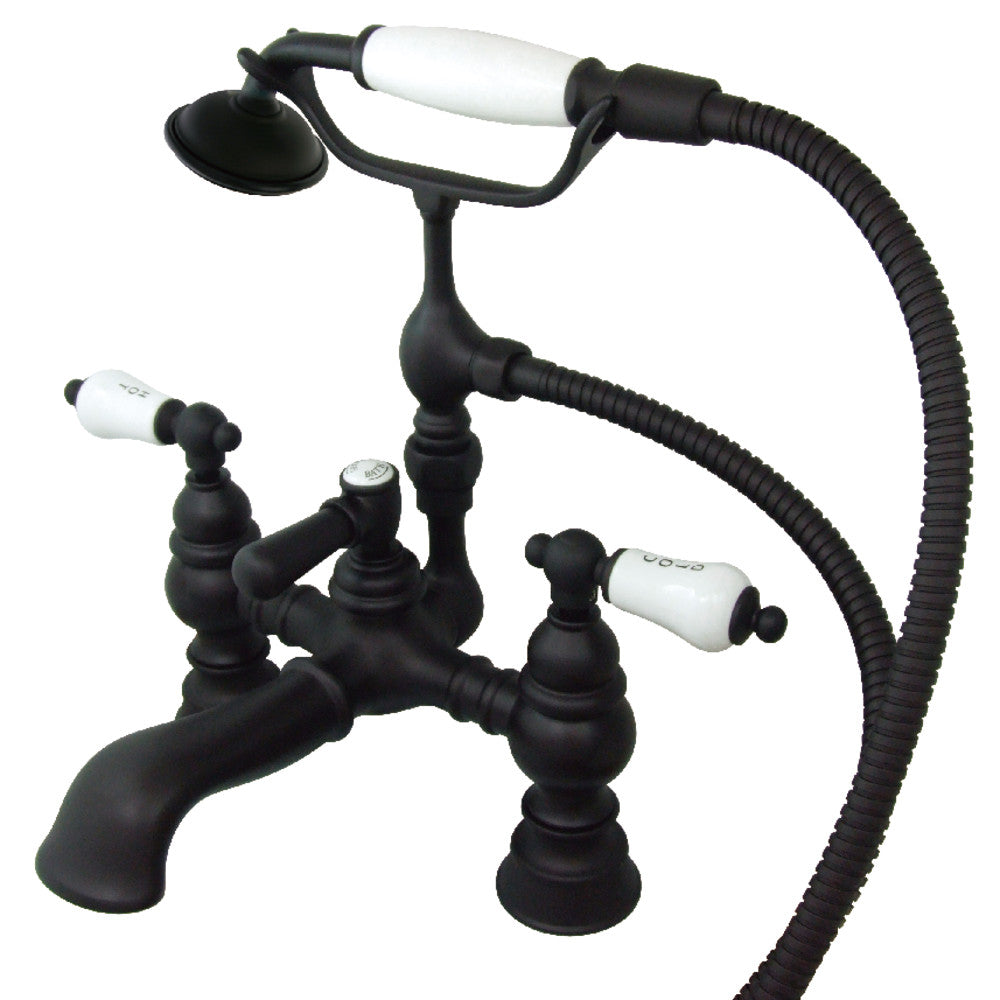 Kingston Brass CC1154T5 Vintage 7" Center Deck-Mount Clawfoot Tub Faucet with Hand Shower, Oil Rubbed Bronze