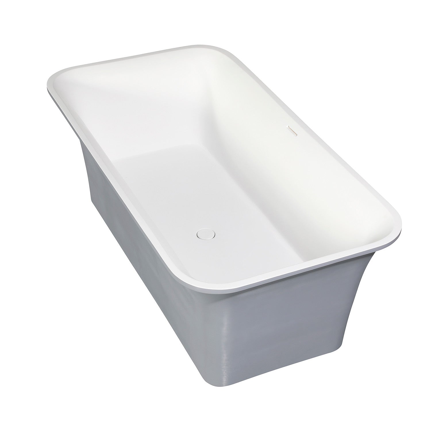 Kingston Brass VRTSQ673624WG 67" Solid Surface Rectangular Double Ended Freestanding Tub with Drain, Matte White/Gray