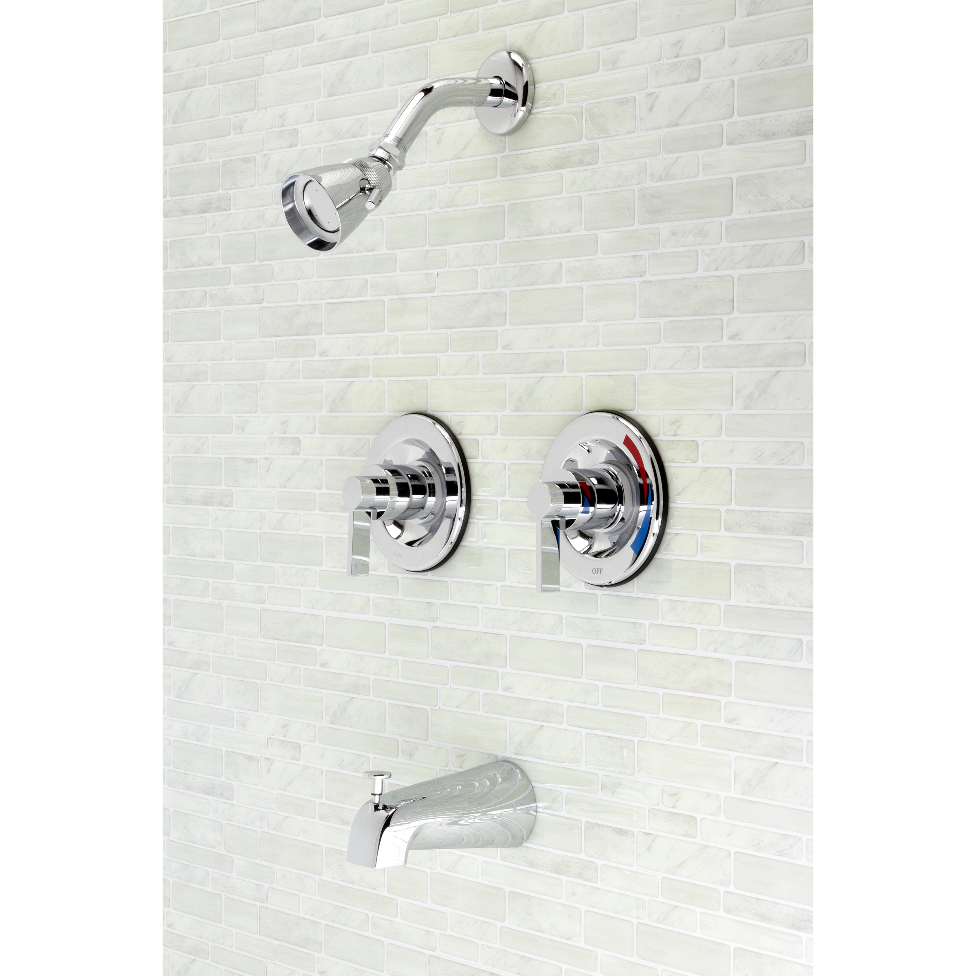 Kingston Brass KB661NDL NuvoFusion Double-Handle Pressure Balanced Tub and Shower Faucet, Polished Chrome