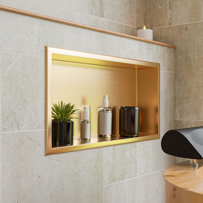 ALFI ABNP2412-BG 24" x 12" Brushed Gold PVD Stainless Steel Horizontal Single Shelf Shower Niche