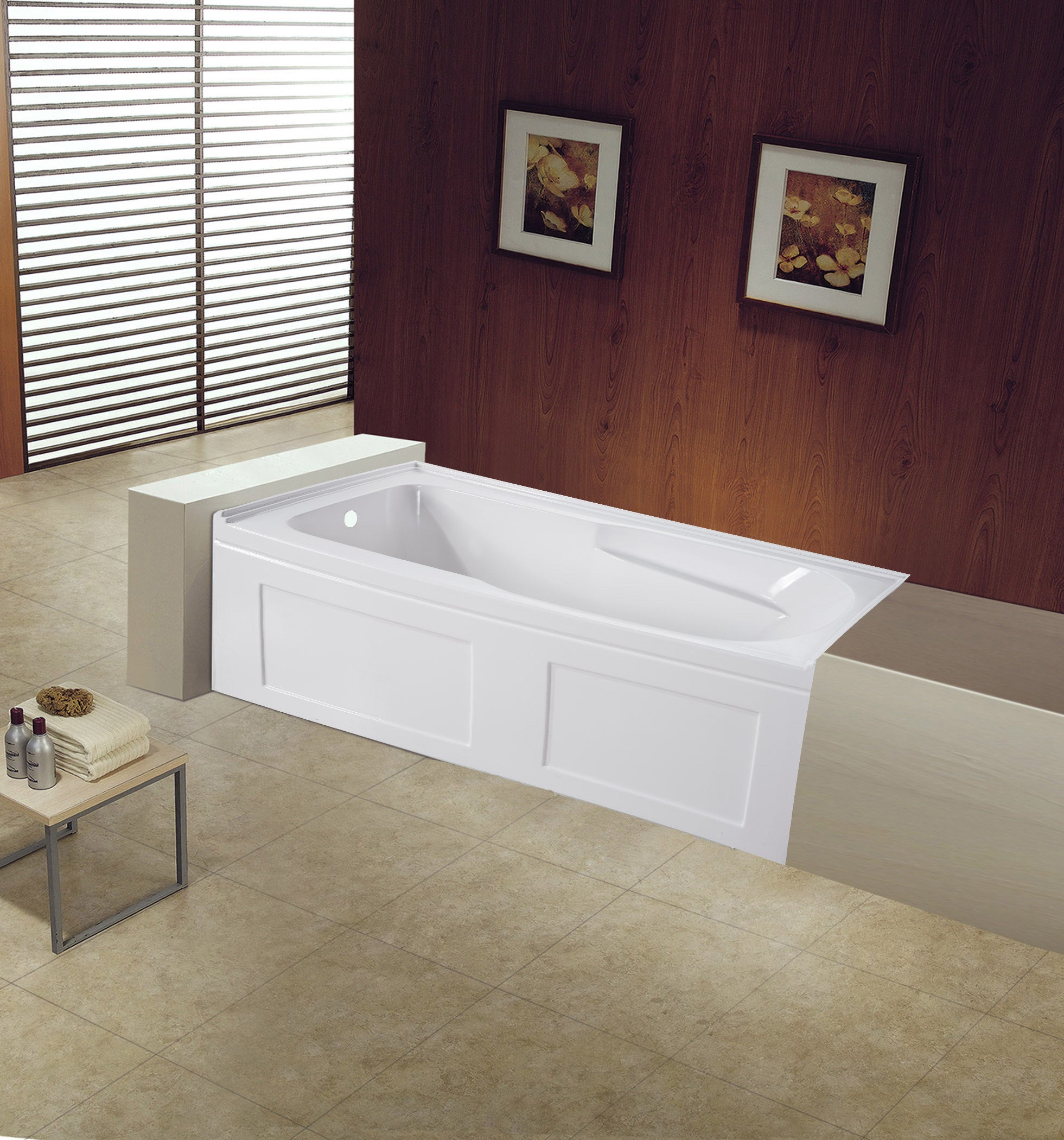Aqua Eden VTAP603220CL 60" Acrylic Rectangular 3-Wall Alcove Tub with Anti Skid and Left Drain Hole, Glossy White