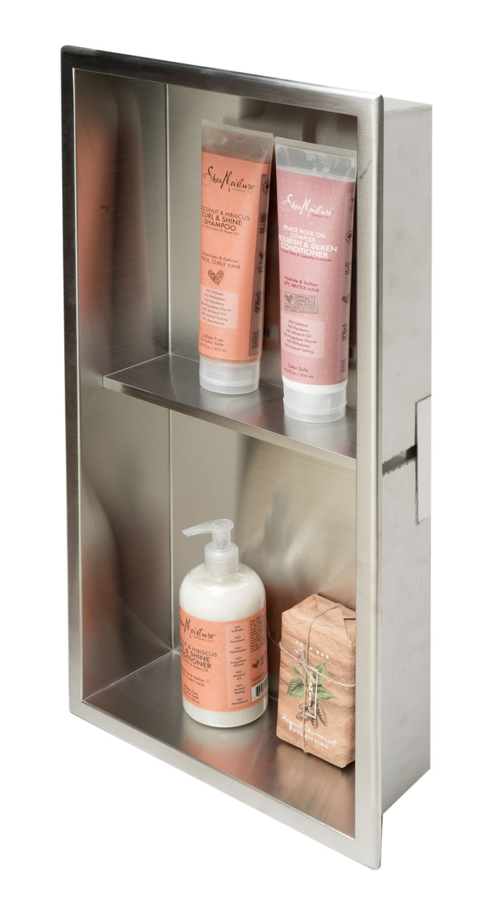 ALFI ABN1224-BSS 12 x 24 Brushed Stainless Steel Vertical Double Shelf Bath Shower Niche