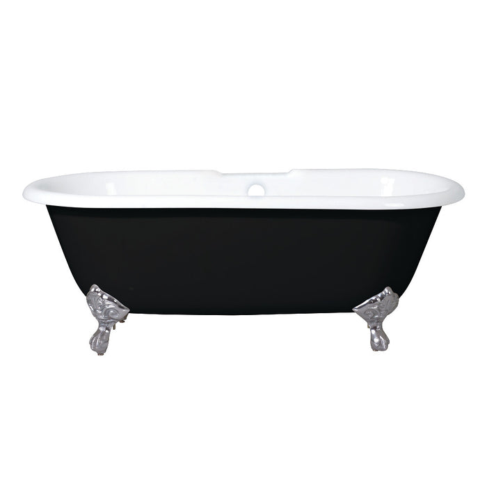 Aqua Eden VBT7D663013NB8 66" Cast Iron Oval Double Ended Clawfoot Tub (7" Faucet Drillings), Black/White/Brushed Nickel