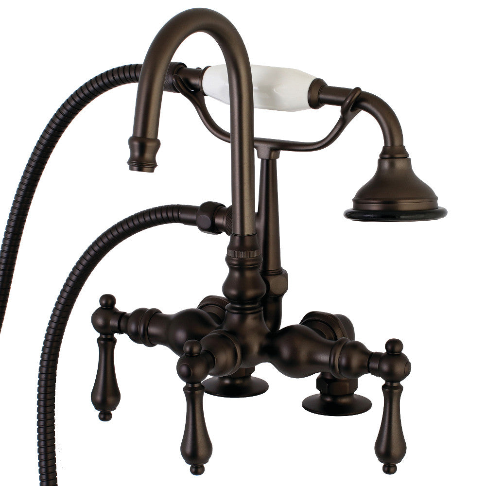 Kingston Brass AE13T5 Aqua Vintage 3-3/8" Center Deck-Mount Clawfoot Tub Faucet with Hand Shower, Oil Rubbed Bronze