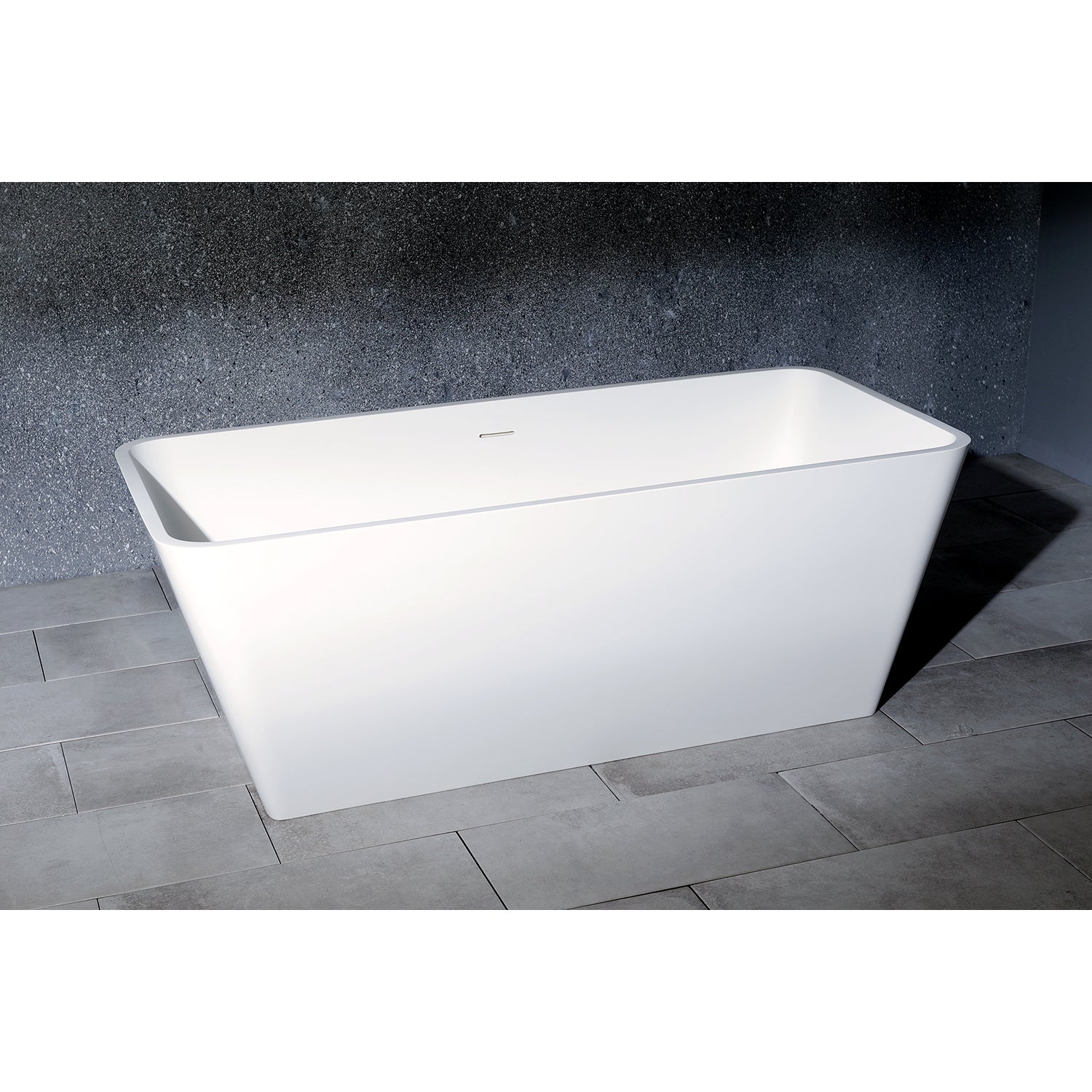 Kingston Brass VRTSQ592722 59" Solid Surface Rectangular Double Ended Freestanding Tub with Drain, Matte White