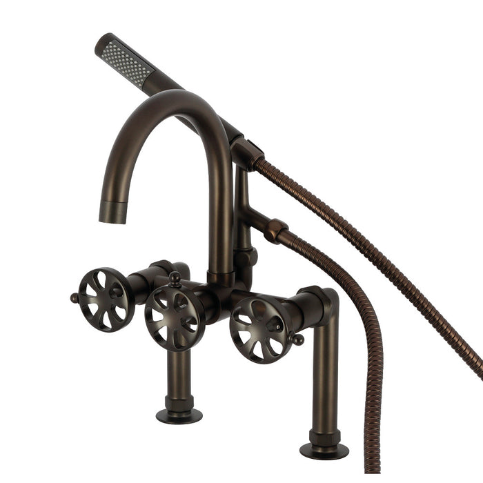 Kingston Brass AE8105RX Belknap 7" Center Deck-Mount Clawfoot Tub Faucet with Hand Shower, Oil Rubbed Bronze