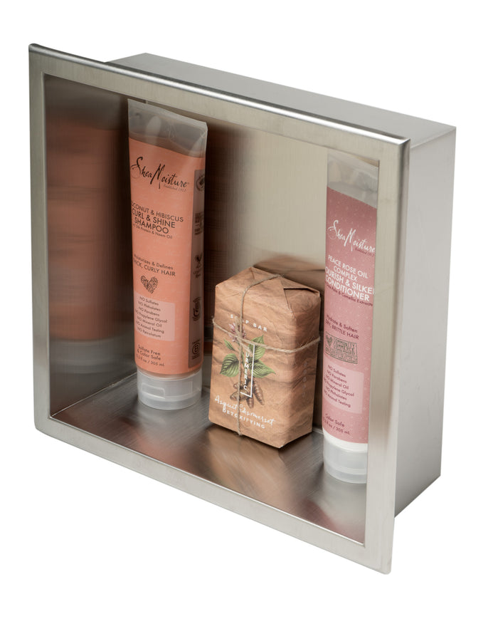 ALFI ABN1212-BSS 12 x 12 Brushed Stainless Steel Square Single Shelf Bath Shower Niche