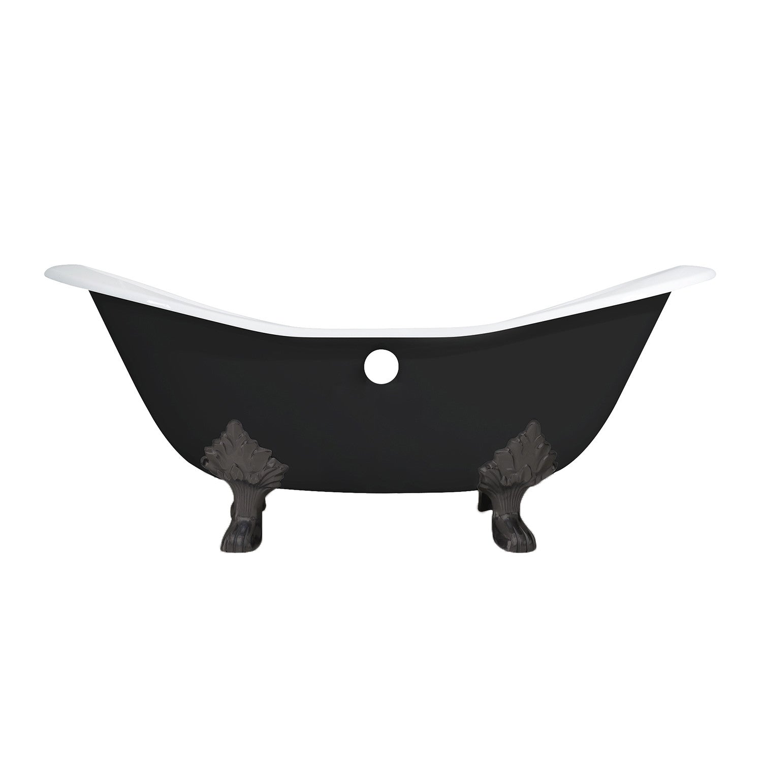 Aqua Eden VBTND7231NC5 72" Cast Iron Oval Double Slipper Clawfoot Tub (No Faucet Drillings), Black/White/Oil Rubbed Bronze