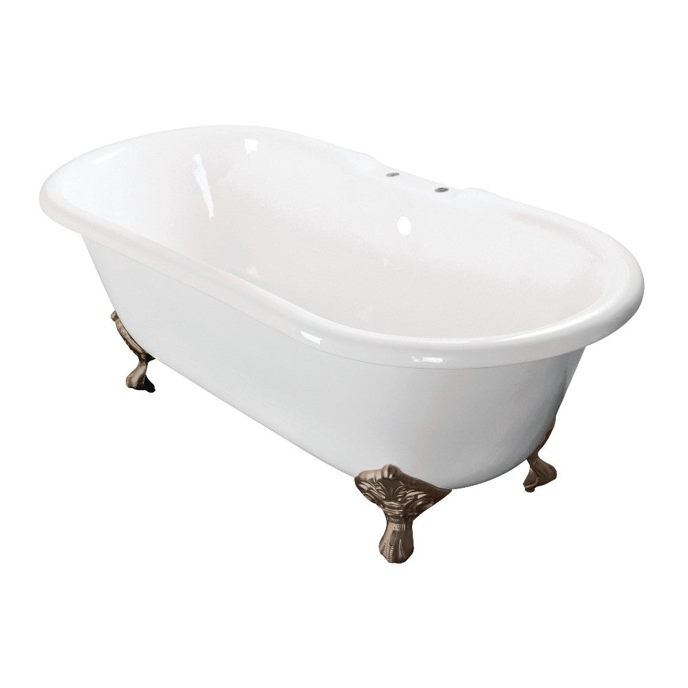 Aqua Eden VCT7D603017NB8 60" Cast Iron Oval Double Ended Clawfoot Tub (7" Faucet Drillings), White/Brushed Nickel