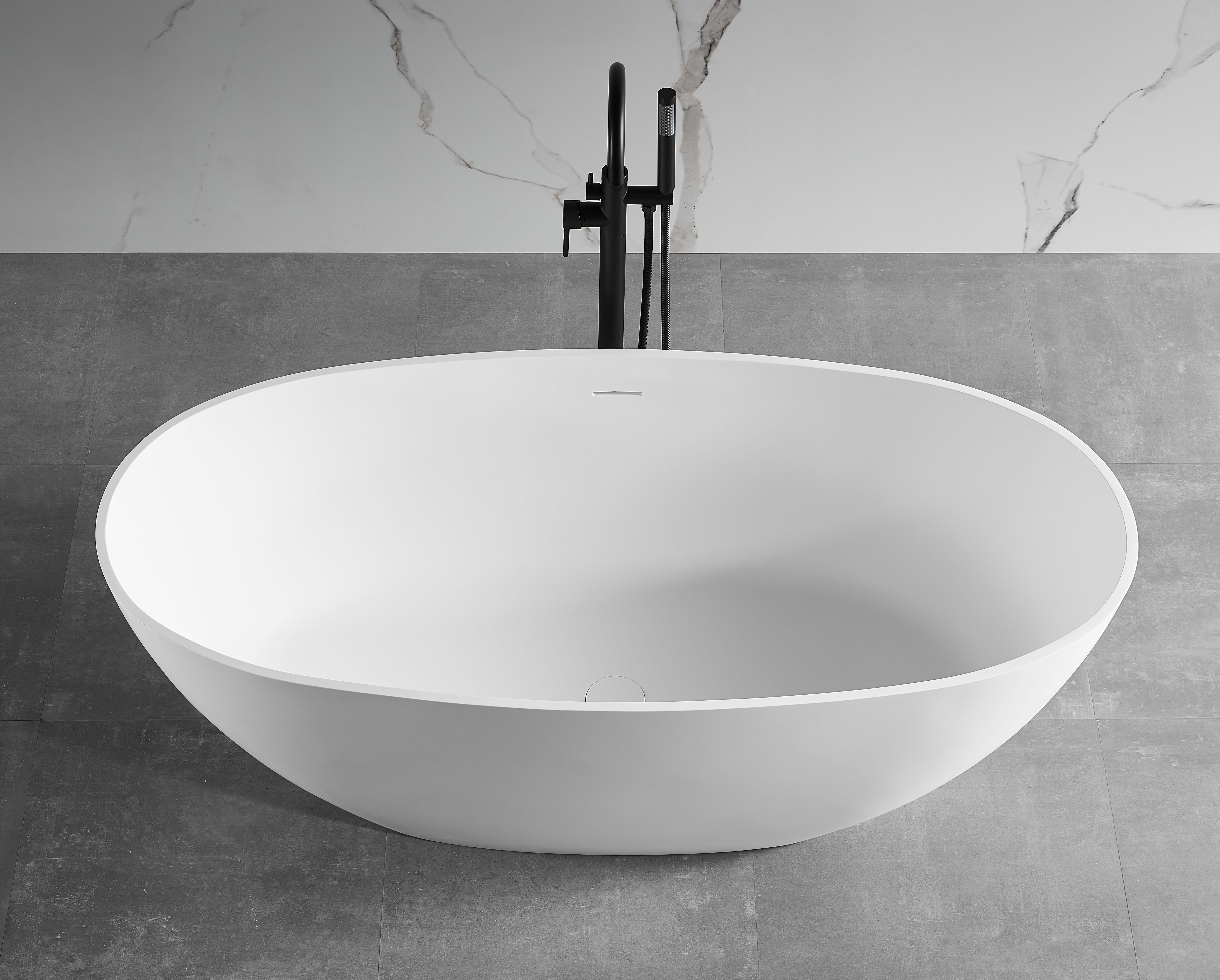 ALFI AB9975 59" White Oval Solid Surface Resin Soaking Bathtub