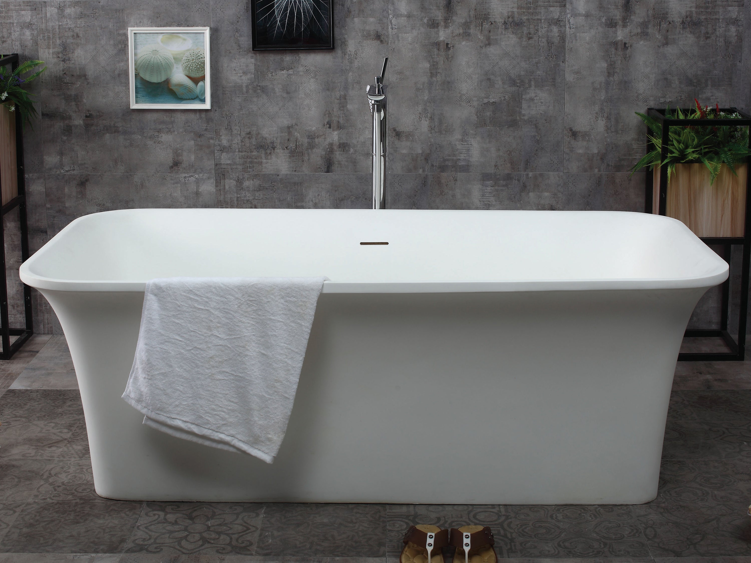 ALFI AB9942 67" White Rectangular Solid Surface Smooth Resin Soaking Bathtub