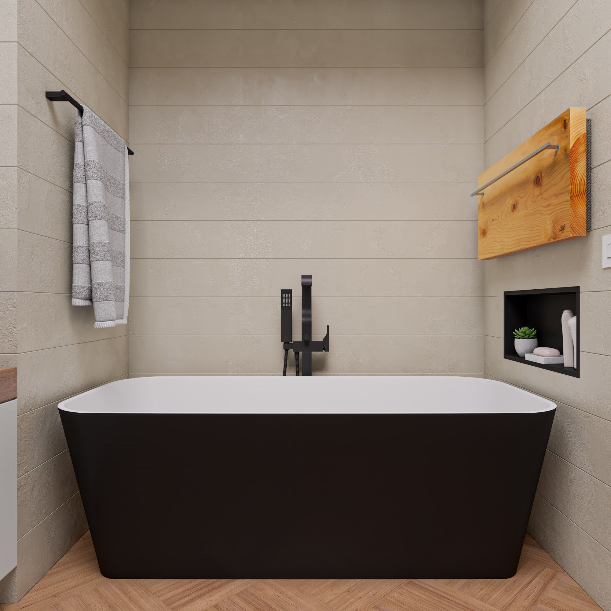 ALFI AB9952BM 67" Black & White Matte Rectangular Solid Surface Resin Soaking Bathtub