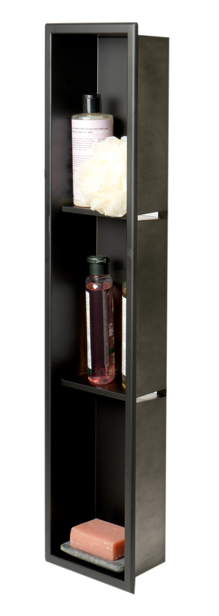 ALFI ABNC0836-BLA 8" x 36" Black Matte Stainless Steel Vertical Triple Shelf Bath Shower Niche