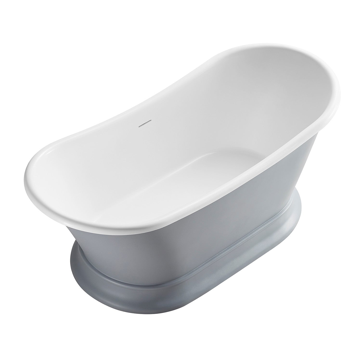 Aqua Eden VRTDS683027WG 68" Solid Surface Oval Double Slipper Pedestal Tub with Drain (No Faucet Drillings), Matte Gray/Glossy White