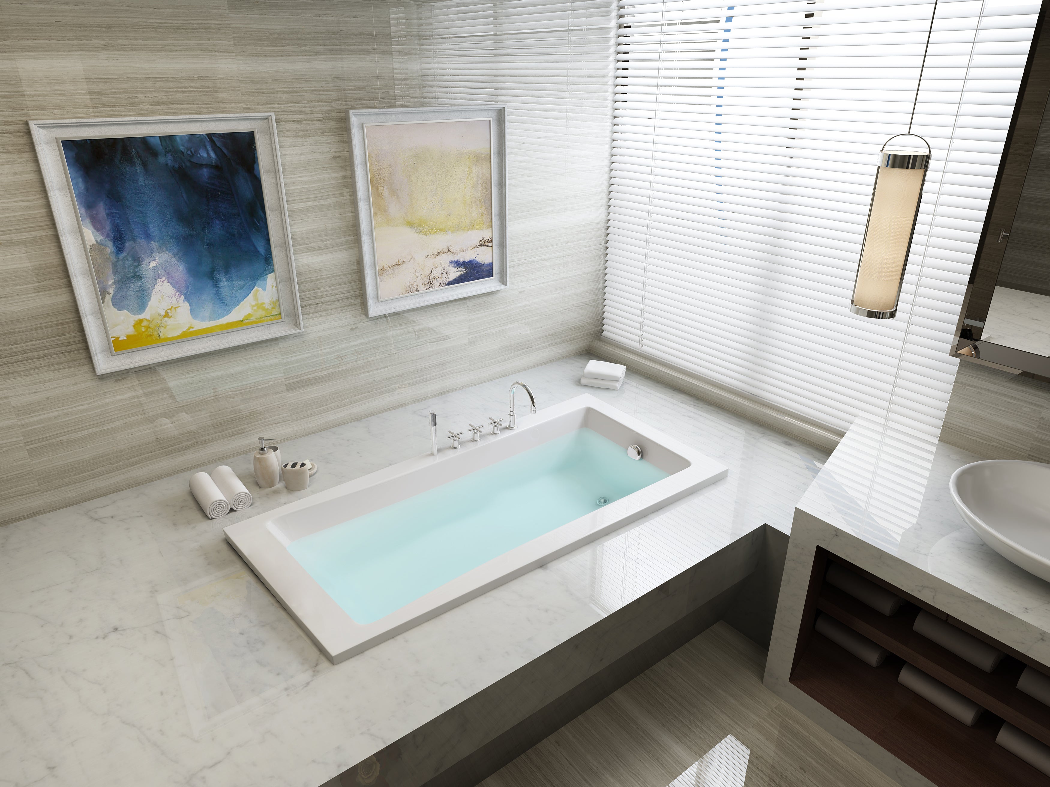 Aqua Eden XVTPN593017 59" Acrylic Rectangular Drop-In Tub with Reversible Drain, Glossy White