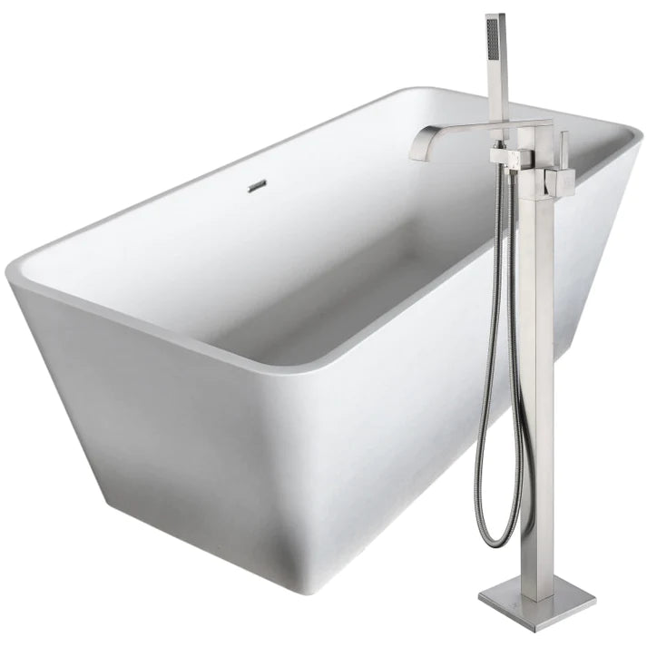 ANZZI Cenere 58" Luxurious Solid Surface Soaking Bathtub in White with Angel Faucet in Brushed Nickel - Bathroom Design Center