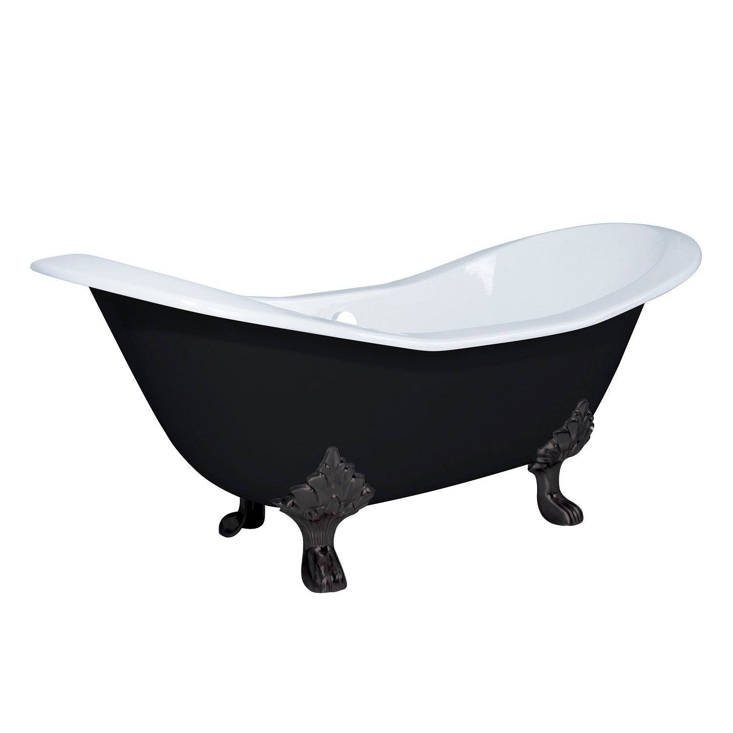 Aqua Eden VBTND7231NC5 72" Cast Iron Oval Double Slipper Clawfoot Tub (No Faucet Drillings), Black/White/Oil Rubbed Bronze