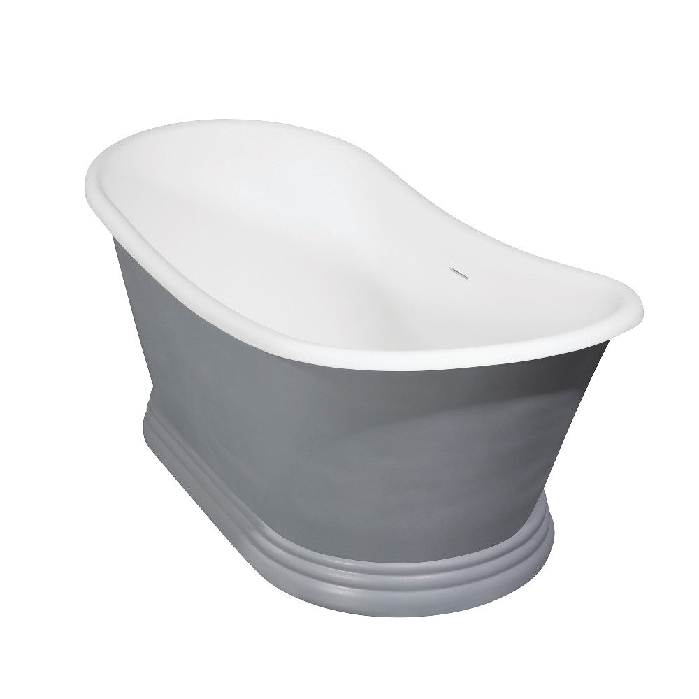 Aqua Eden VRTDS673026WG 67" Solid Surface Oval Double Slipper Pedestal Tub with Drain (No Faucet Drillings), Glossy White/Matte Gray
