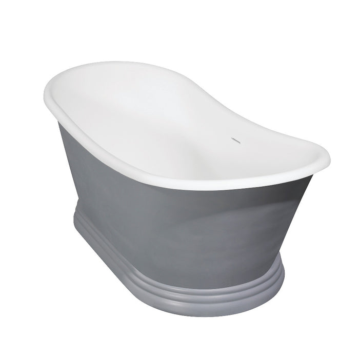 Aqua Eden VRTDS673026WG 67" Solid Surface Oval Double Slipper Pedestal Tub with Drain (No Faucet Drillings), Glossy White/Matte Gray