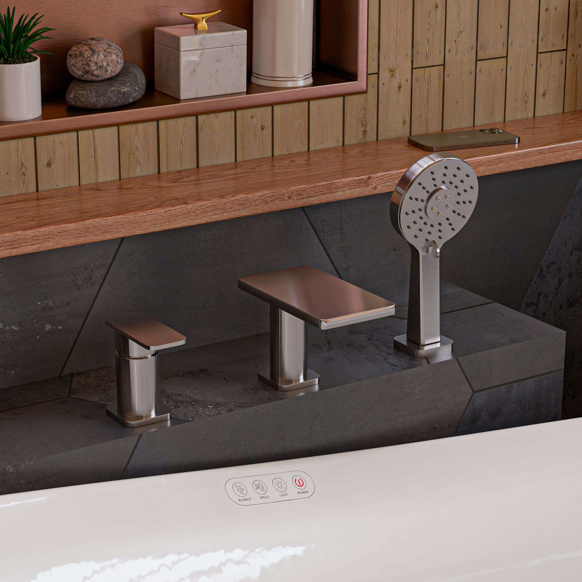 ALFI AB2879-BN Brushed Nickel Deck Mounted Tub Filler with Hand Held Showerhead