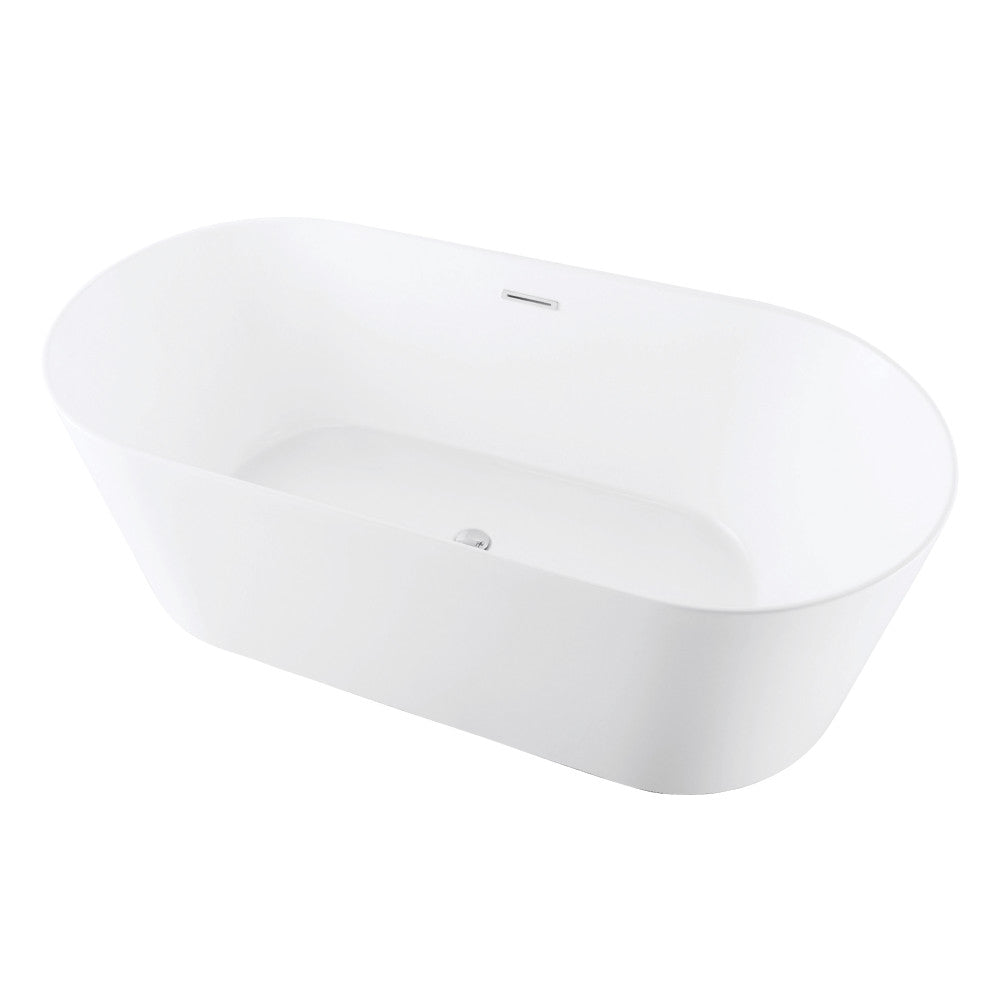 Kingston Brass VTOV593023 59" Acrylic Oval Double Ended Freestanding Tub with Drain, Glossy White