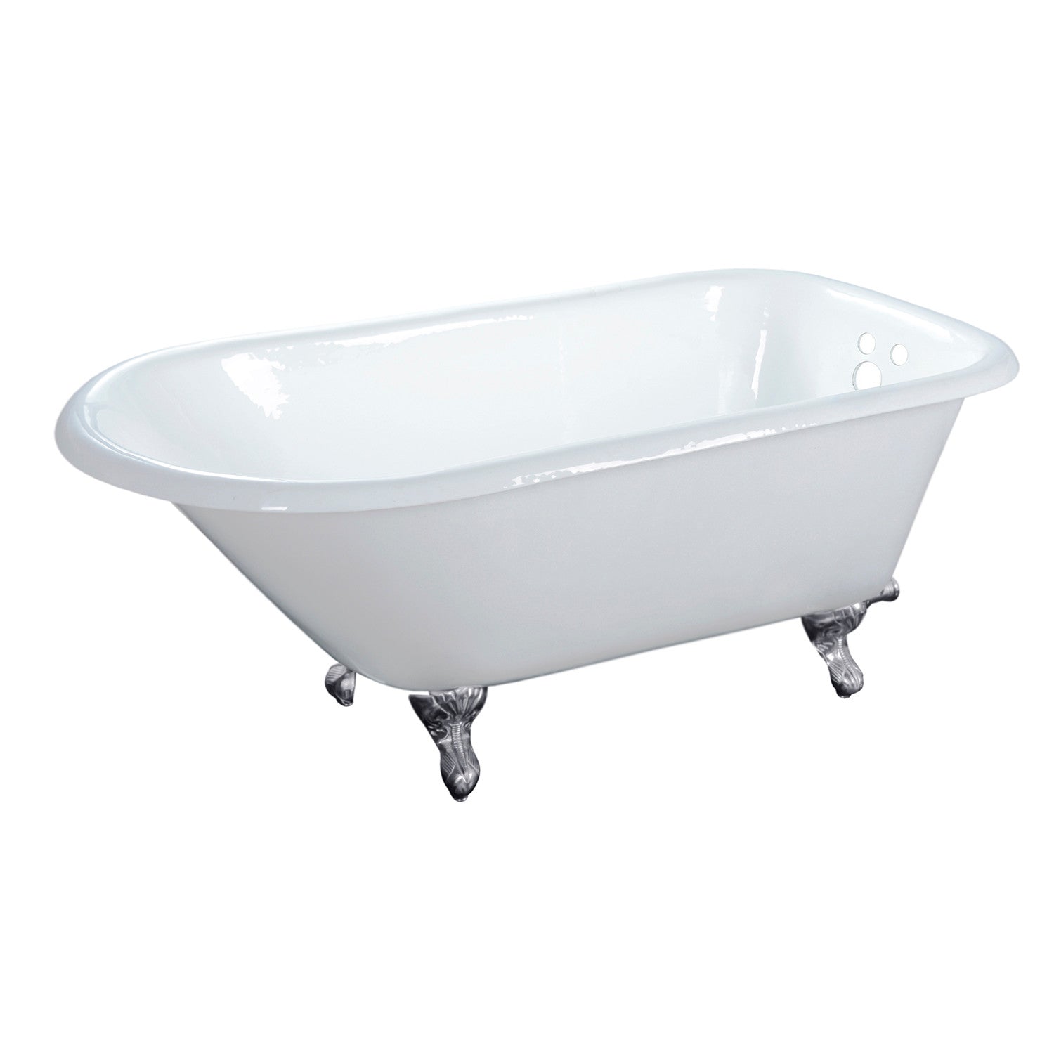 Aqua Eden VCT3D483018NT1 48" Cast Iron Classic Flat-Rim Roll Top Clawfoot Tub (3-3/8" Wall Drillings), White/Polished Chrome