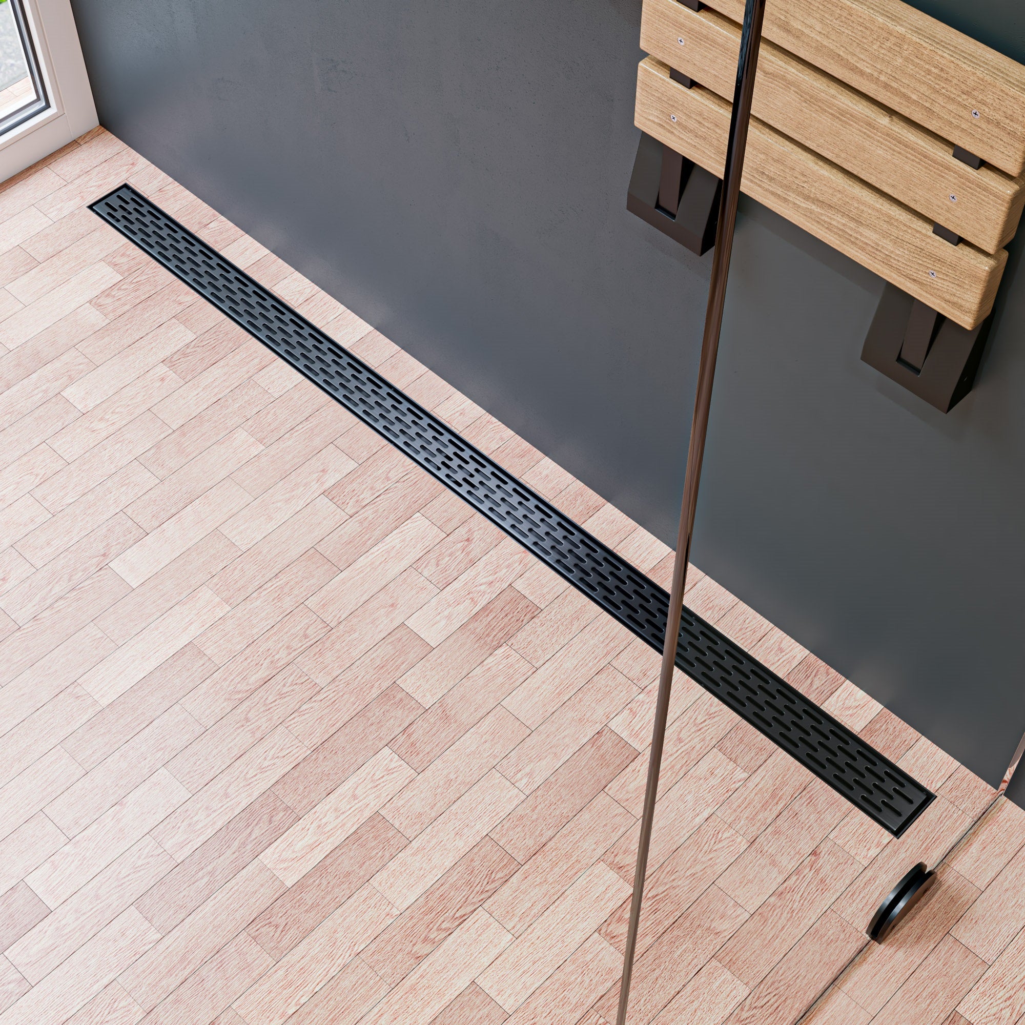 ALFI ABLD59C-BM 59" Black Matte Stainless Steel Linear Shower Drain with Groove Holes