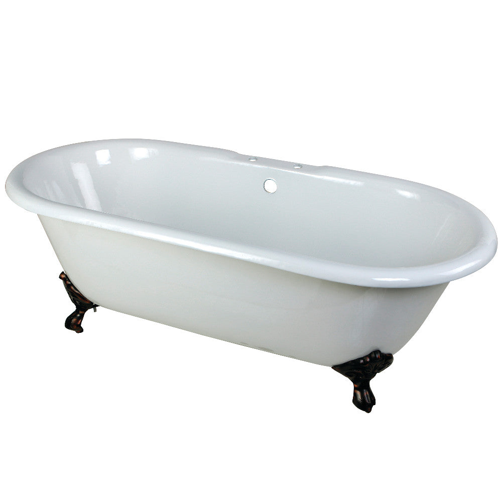 Aqua Eden VCT7D663013NB5 66" Cast Iron Oval Double Ended Clawfoot Tub (7" Faucet Drillings), White/Oil Rubbed Bronze