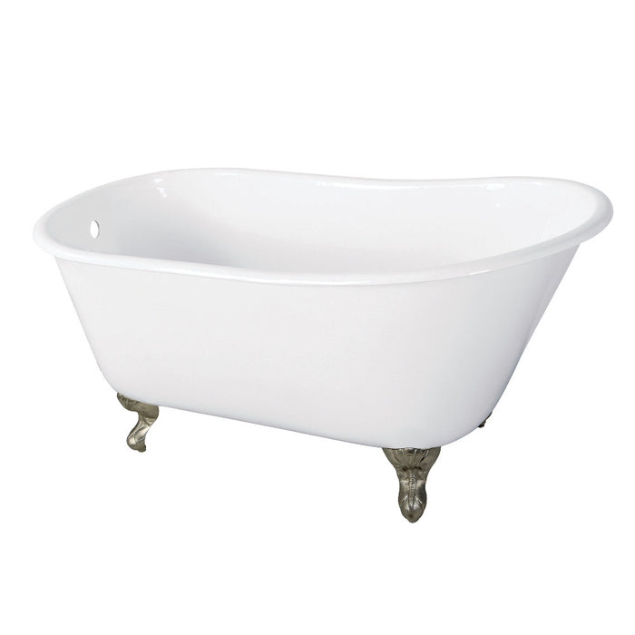 Aqua Eden VCTND5728NT8 57" Cast Iron Oval Single Slipper Clawfoot Tub (No Faucet Drillings), White/Brushed Nickel