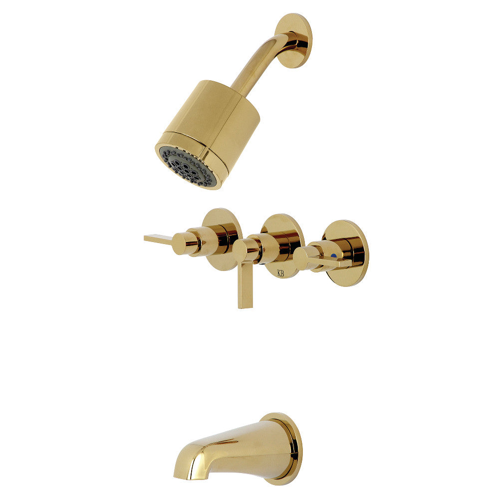 Kingston Brass KBX8132NDL NuvoFusion Triple-Handle Tub and Shower Faucet, Polished Brass