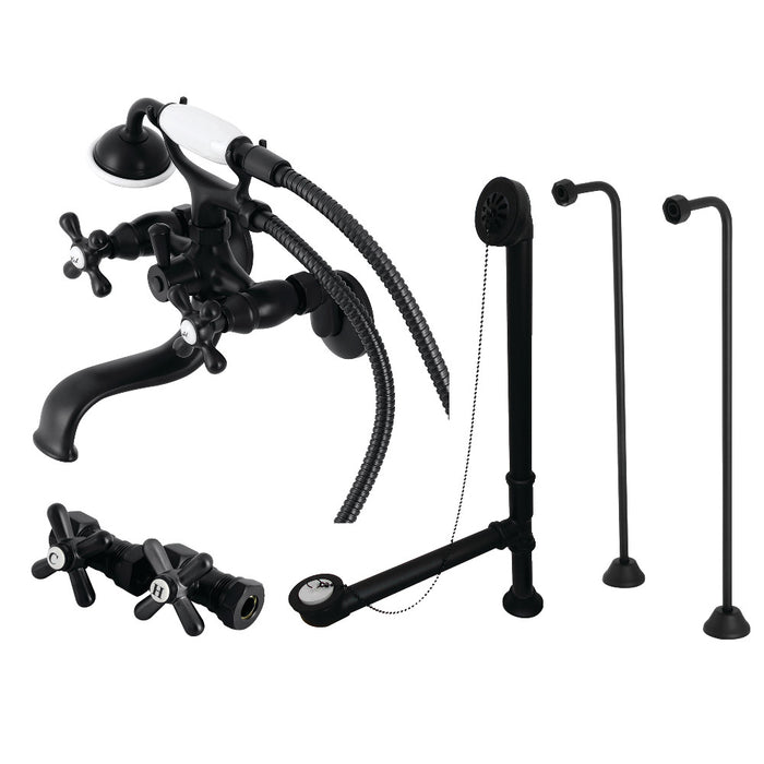 Kingston Brass CCK225MB Vintage Tub Wall Mount Clawfoot Tub Faucet Package with Supply Line, Hand Shower and Tub Drain, Matte Black