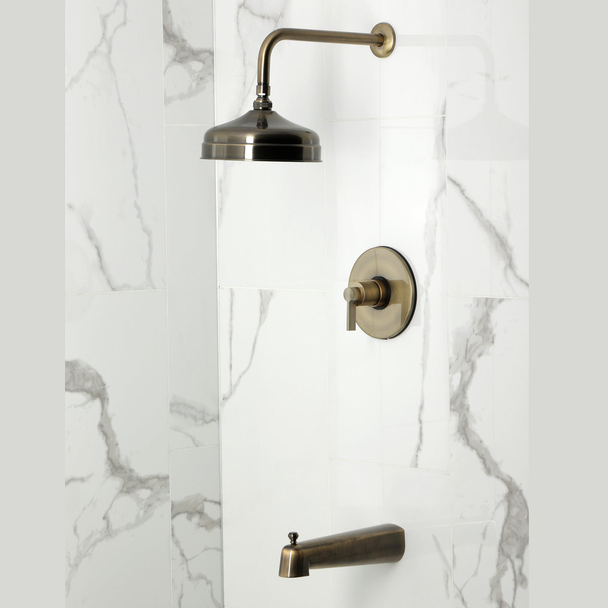 Kingston Brass KB6333NDL NuvoFusion Single-Handle Pressure Balanced Tub and Shower Faucet, Antique Brass