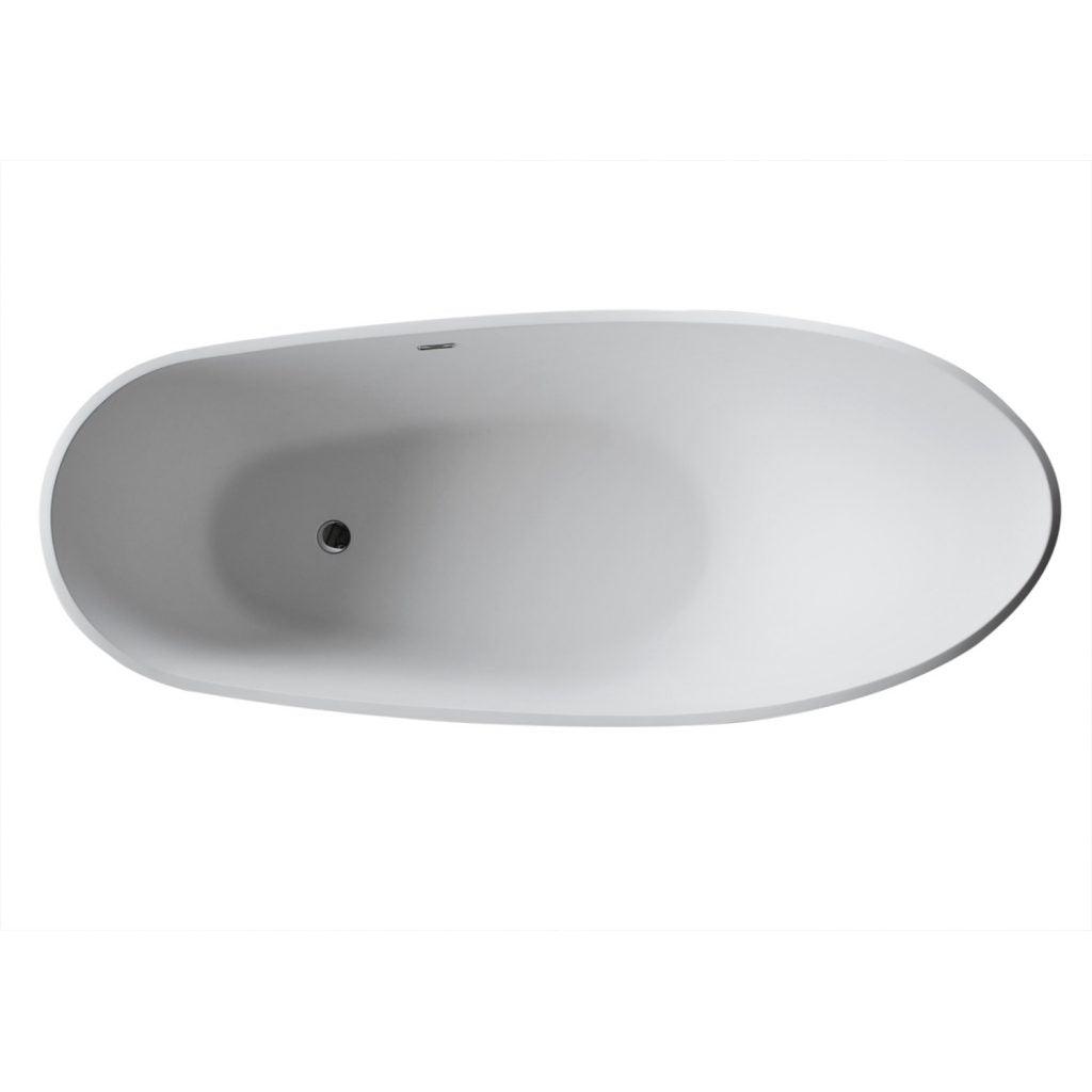 ANZZI Tuasavi 5.6 ft. Solid Surface Center Drain Freestanding Bathtub in Matte White - Bathroom Design Center
