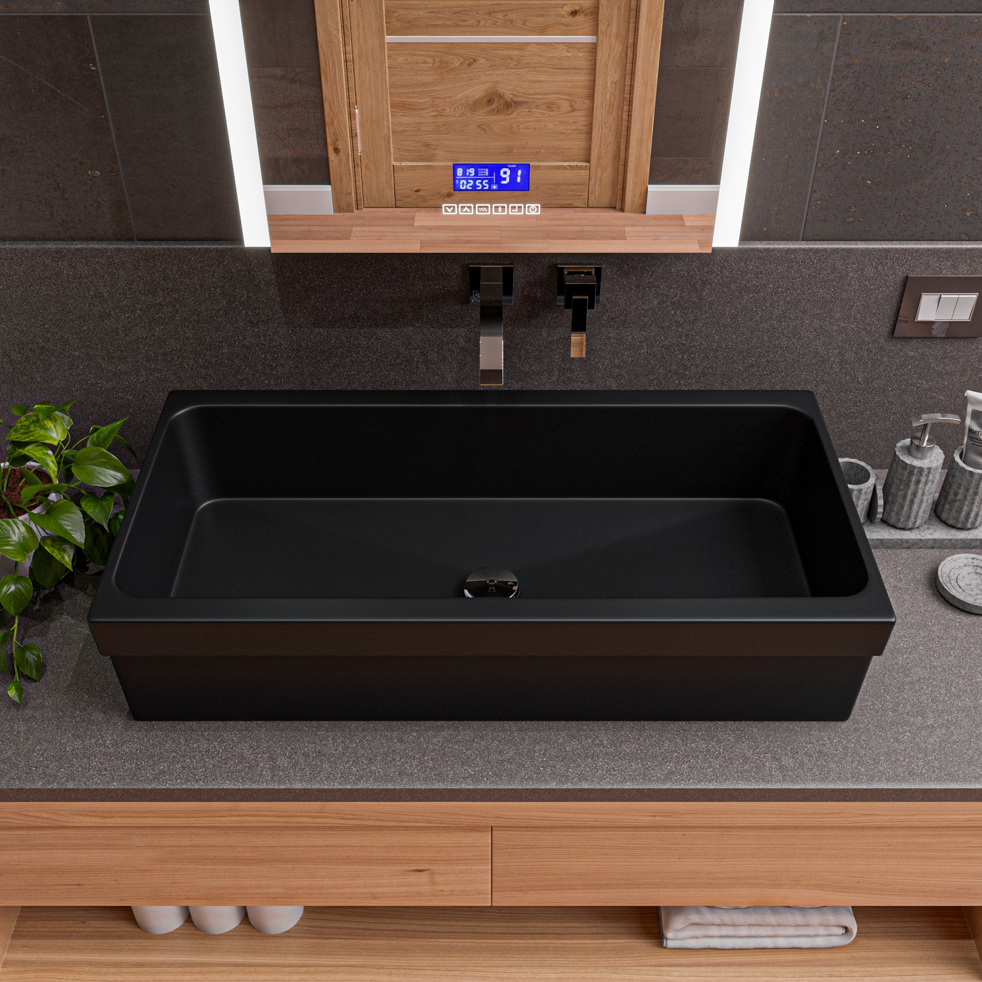 ALFI AB36TRBM 36" Black Matte Above Mount Fireclay Bathroom Trough Sink