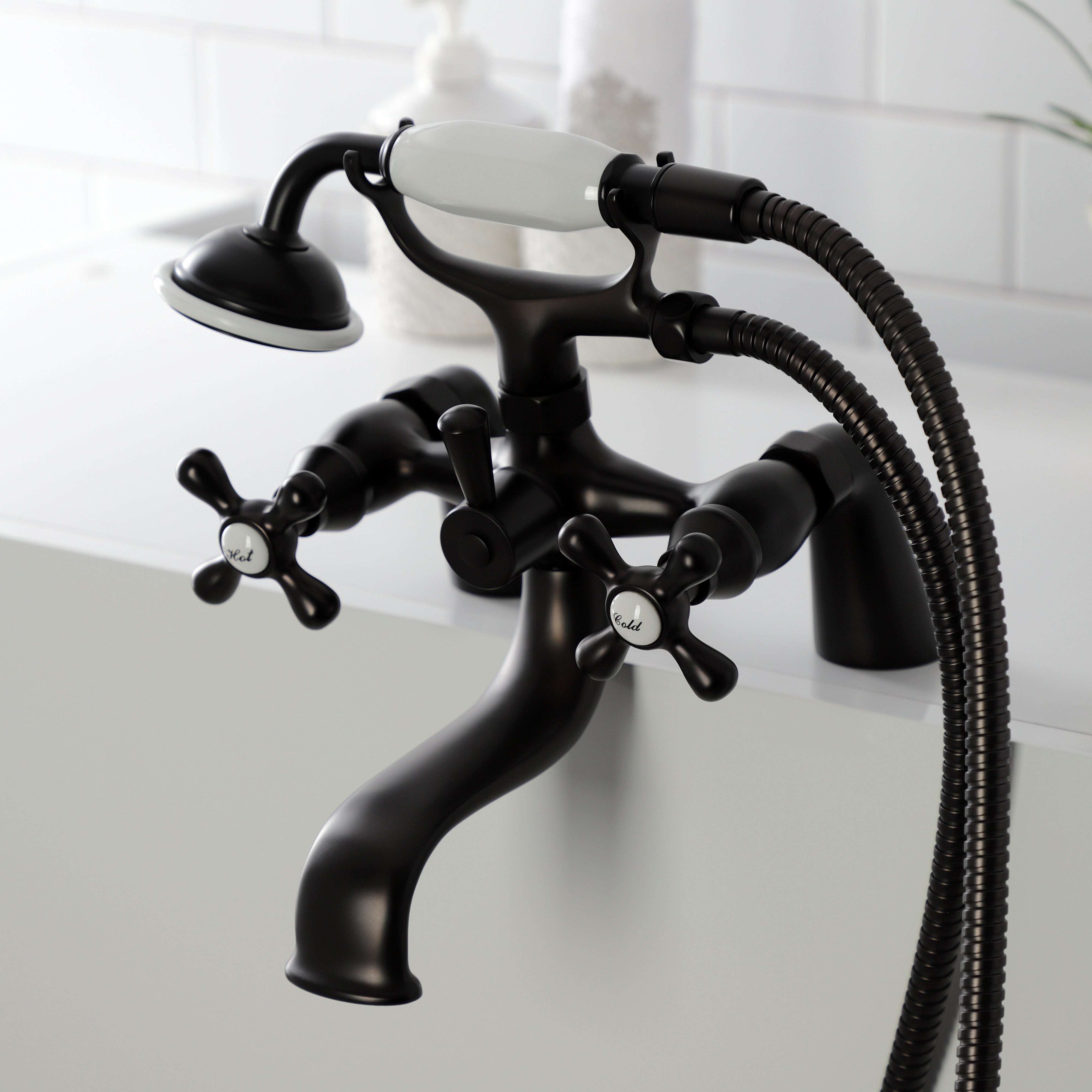 Kingston Brass KS227ORB Kingston 6" Center Deck-Mount Clawfoot Tub Faucet with Hand Shower, Oil Rubbed Bronze