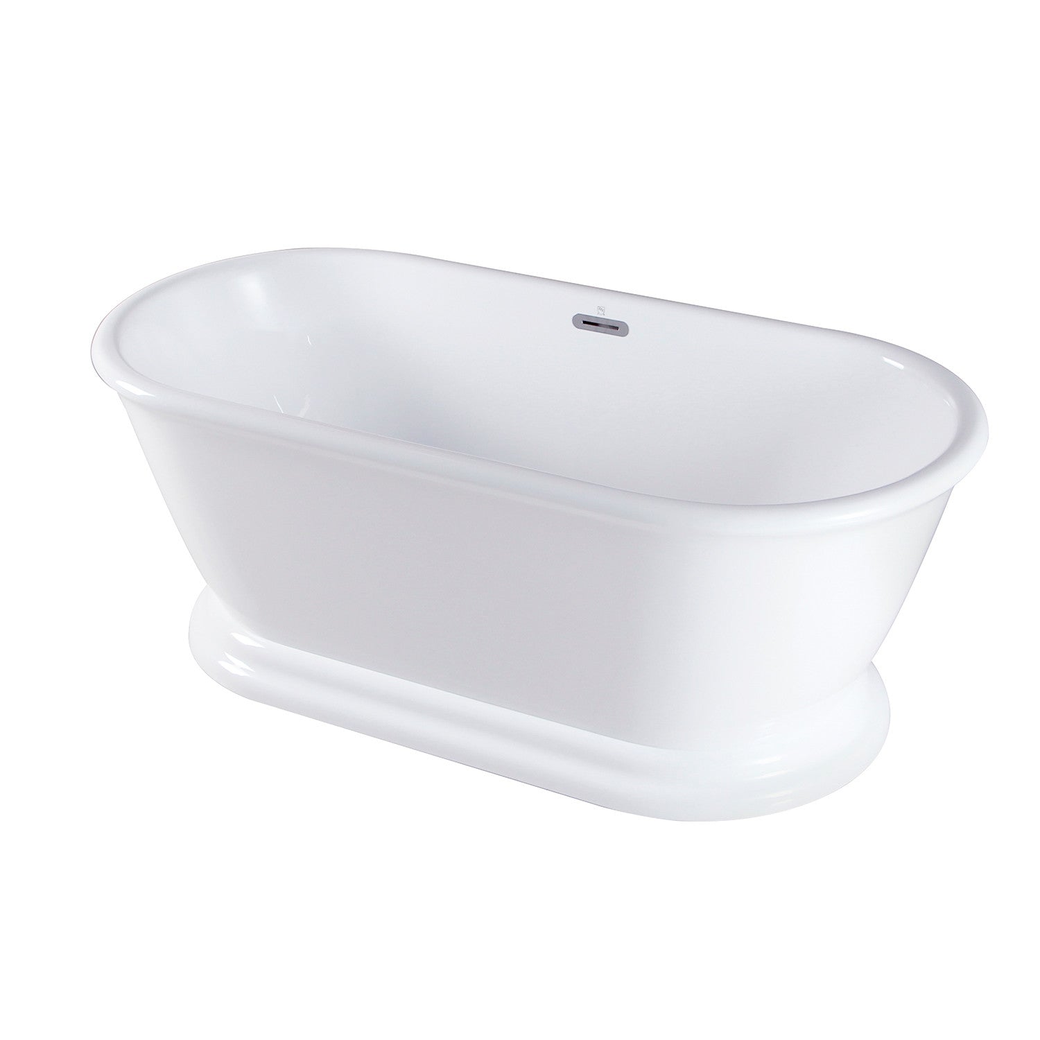 Aqua Eden VTDE602824 60" Acrylic Oval Double Ended Pedestal Tub with Drain (No Faucet Drillings), Glossy White