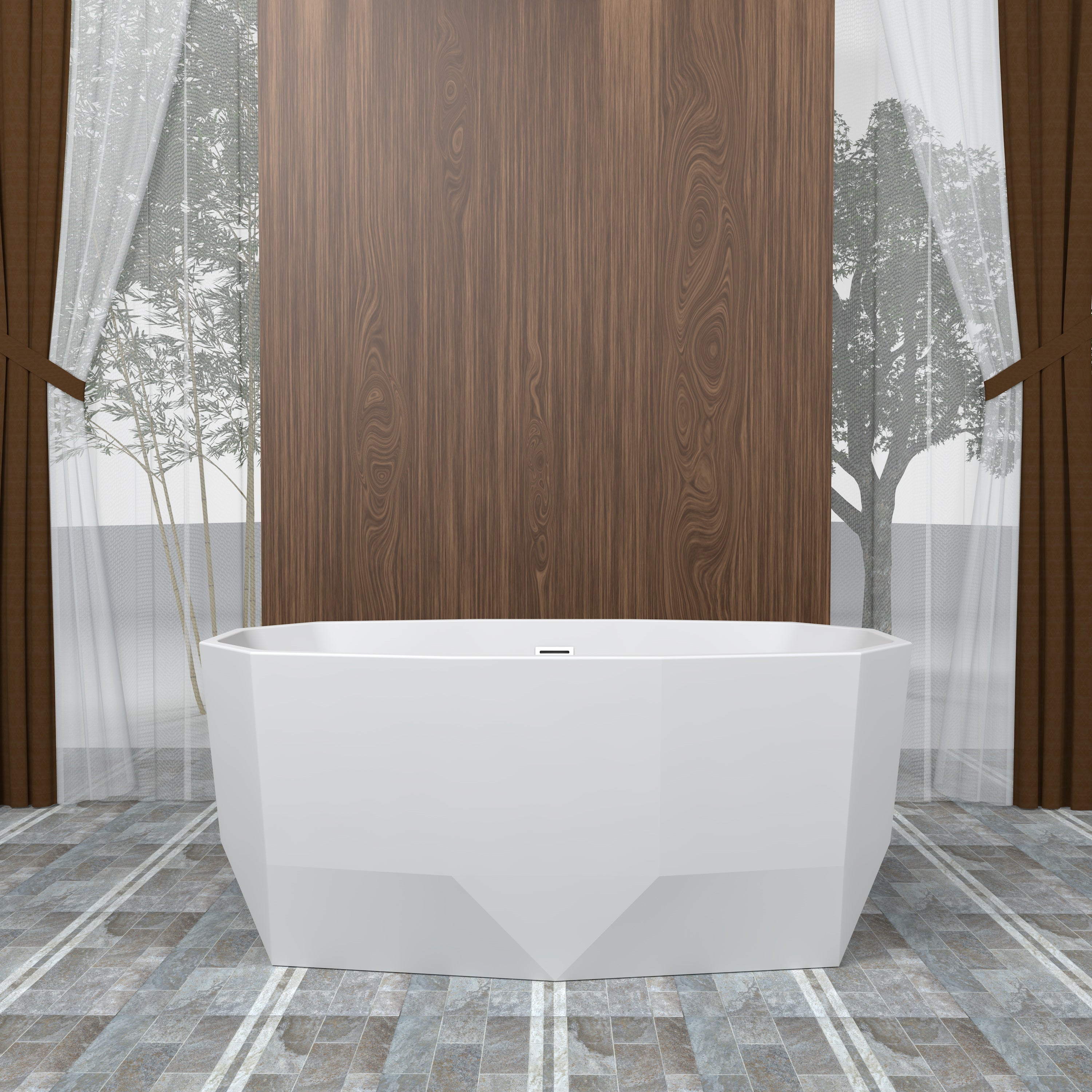 Kingston Brass VTSQ593024 59" Acrylic Oval Double Ended Freestanding Tub with Drain, Glossy White