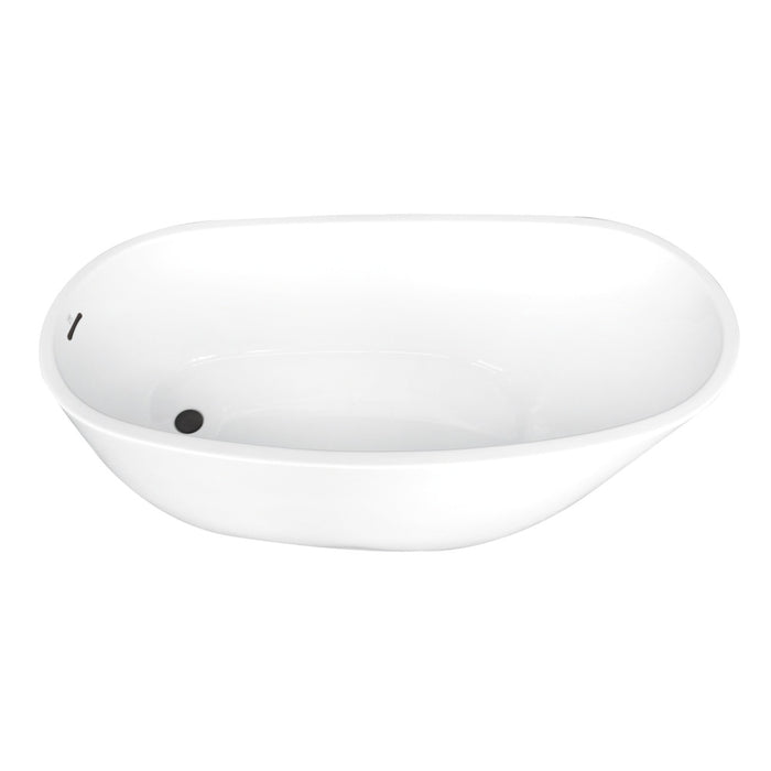 Kingston Brass VTRS683128C310 68" Acrylic Oval Single Slipper Freestanding Tub with Drain, Glossy White/Matte Black