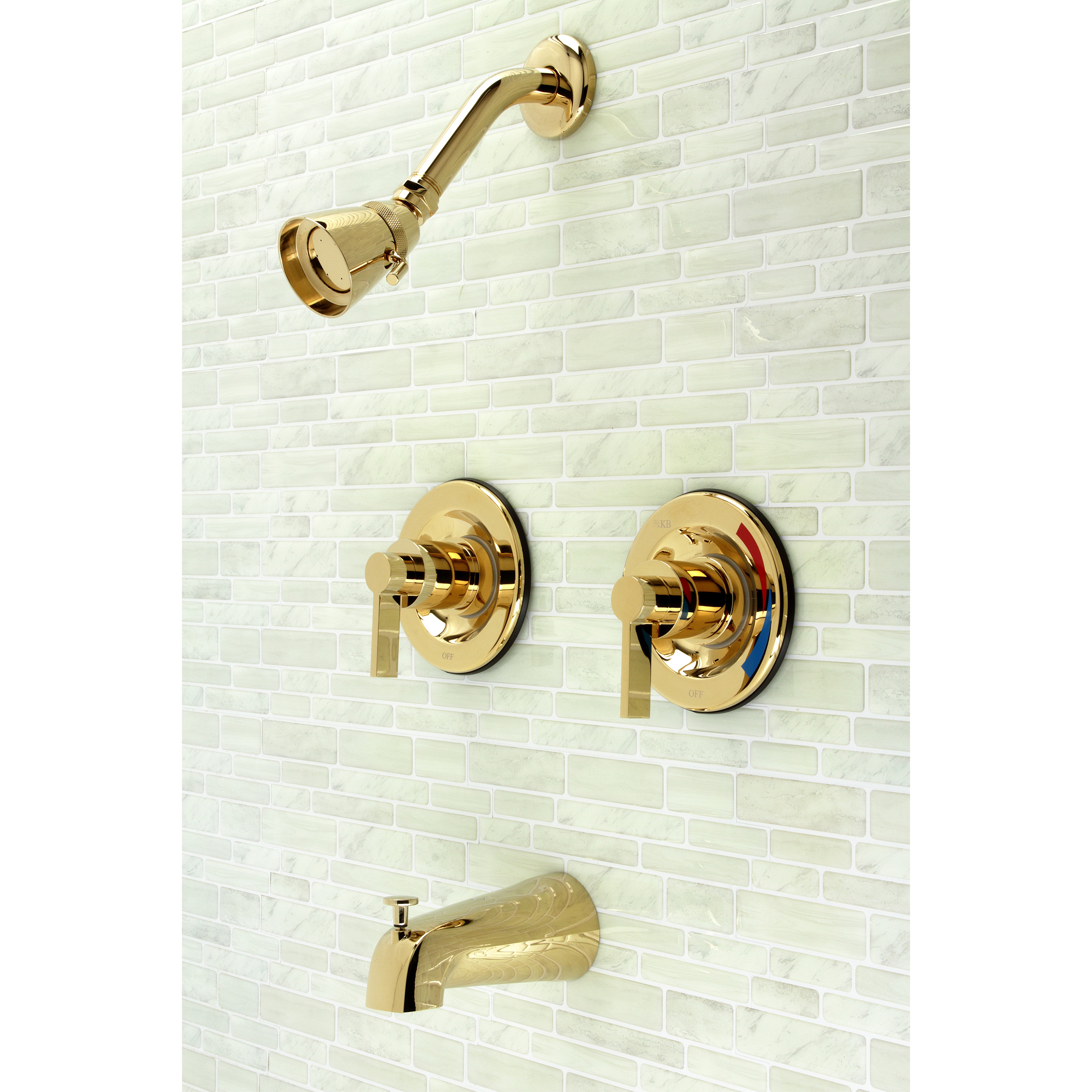 Kingston Brass KB662NDL NuvoFusion Double-Handle Pressure Balanced Tub and Shower Faucet, Polished Brass