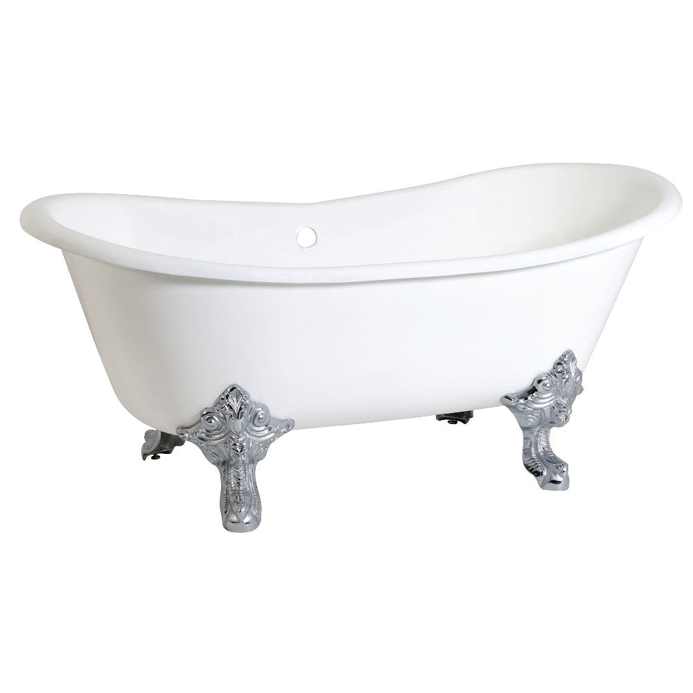 Aqua Eden VCTNDS6731NL1 67" Cast Iron Oval Double Slipper Clawfoot Tub (No Faucet Drillings), White/Polished Chrome