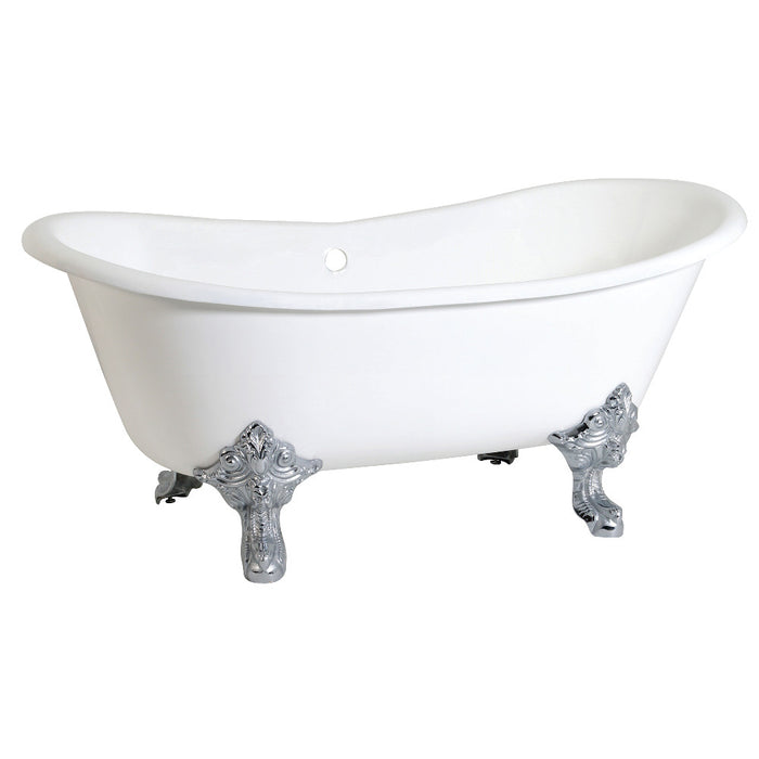 Aqua Eden VCTNDS6731NL1 67" Cast Iron Oval Double Slipper Clawfoot Tub (No Faucet Drillings), White/Polished Chrome