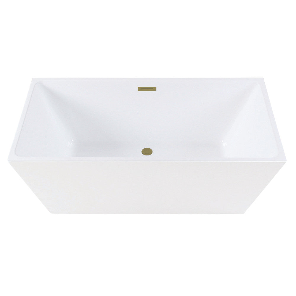 Kingston Brass VTSQ593223C417 59" Acrylic Rectangular Double Ended Freestanding Tub with Drain, Glossy White/Brushed Brass