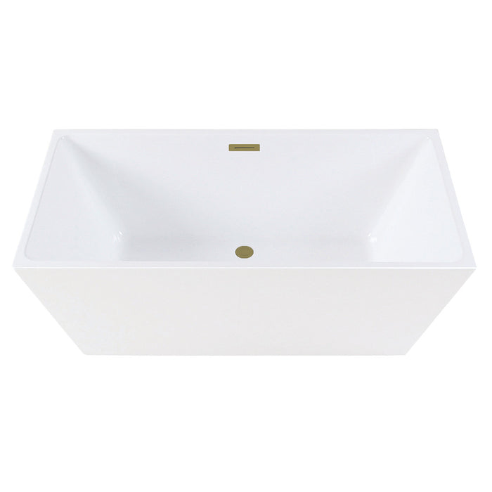 Kingston Brass VTSQ593223C417 59" Acrylic Rectangular Double Ended Freestanding Tub with Drain, Glossy White/Brushed Brass