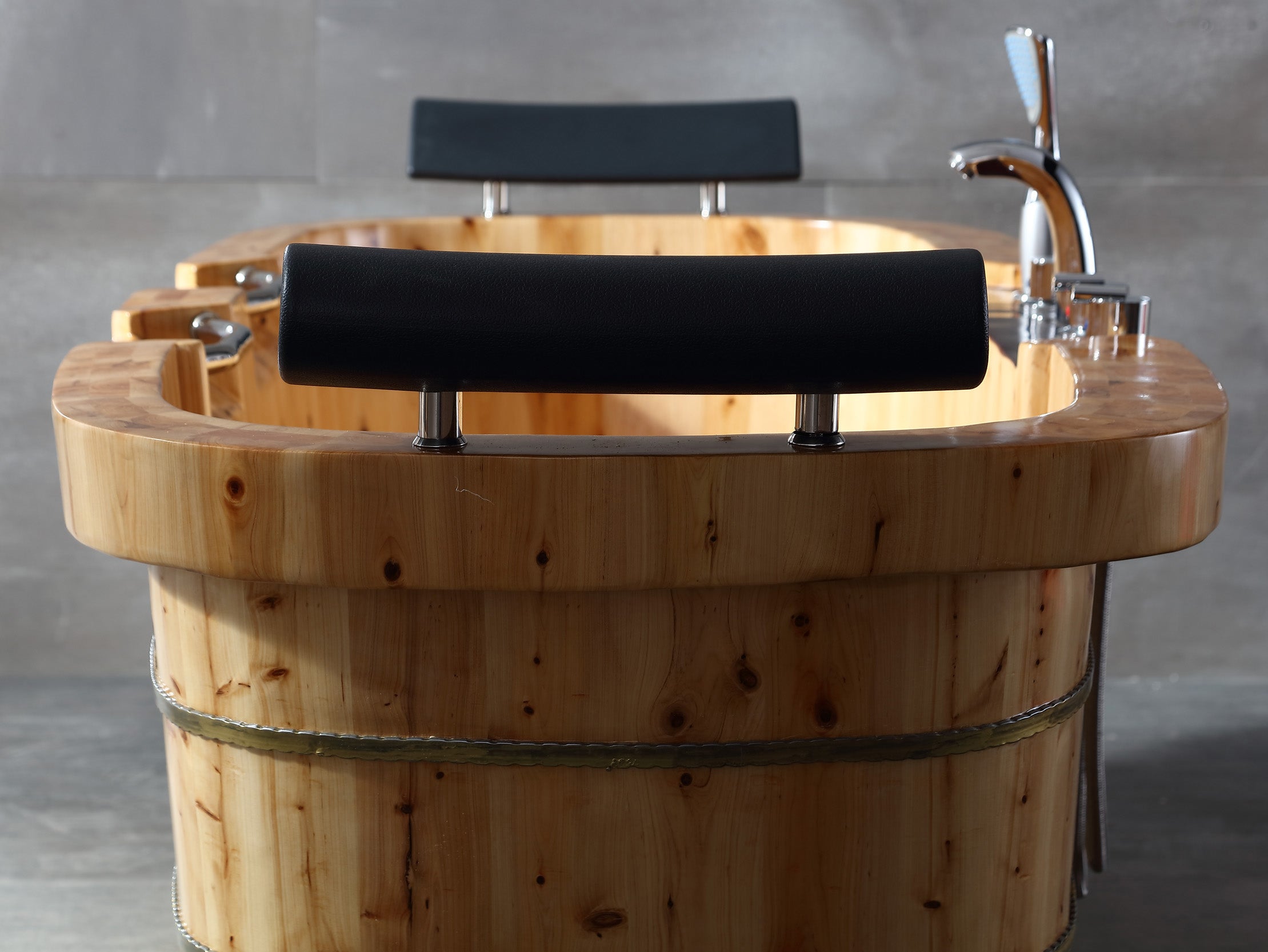 ALFI AB1130 65" 2 Person Free Standing Cedar Wooden Bathtub with Fixtures & Headrests