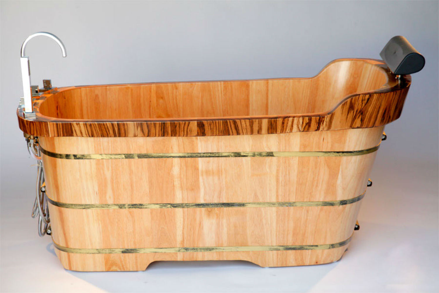 ALFI AB1148 59" Free Standing Wooden Bathtub with Chrome Tub Filler