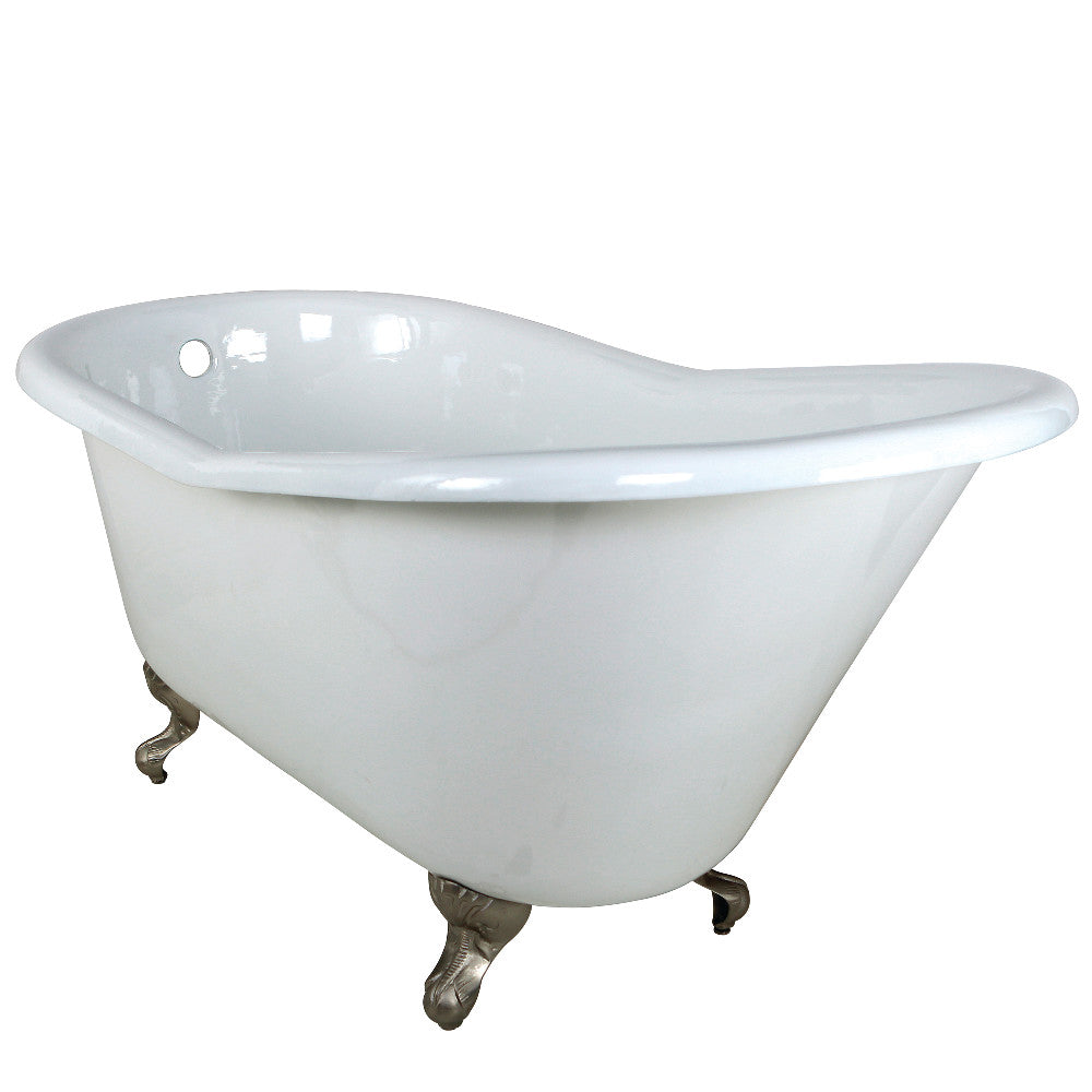 Aqua Eden VCTND6030NT8 60" Cast Iron Oval Single Slipper Clawfoot Tub (No Faucet Drillings), White/Brushed Nickel