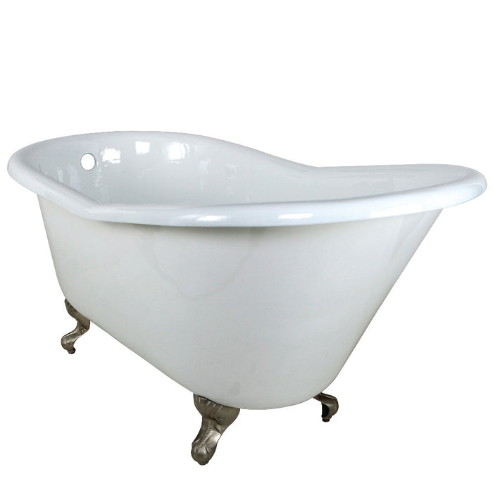 Aqua Eden VCTND6030NT8 60" Cast Iron Oval Single Slipper Clawfoot Tub (No Faucet Drillings), White/Brushed Nickel